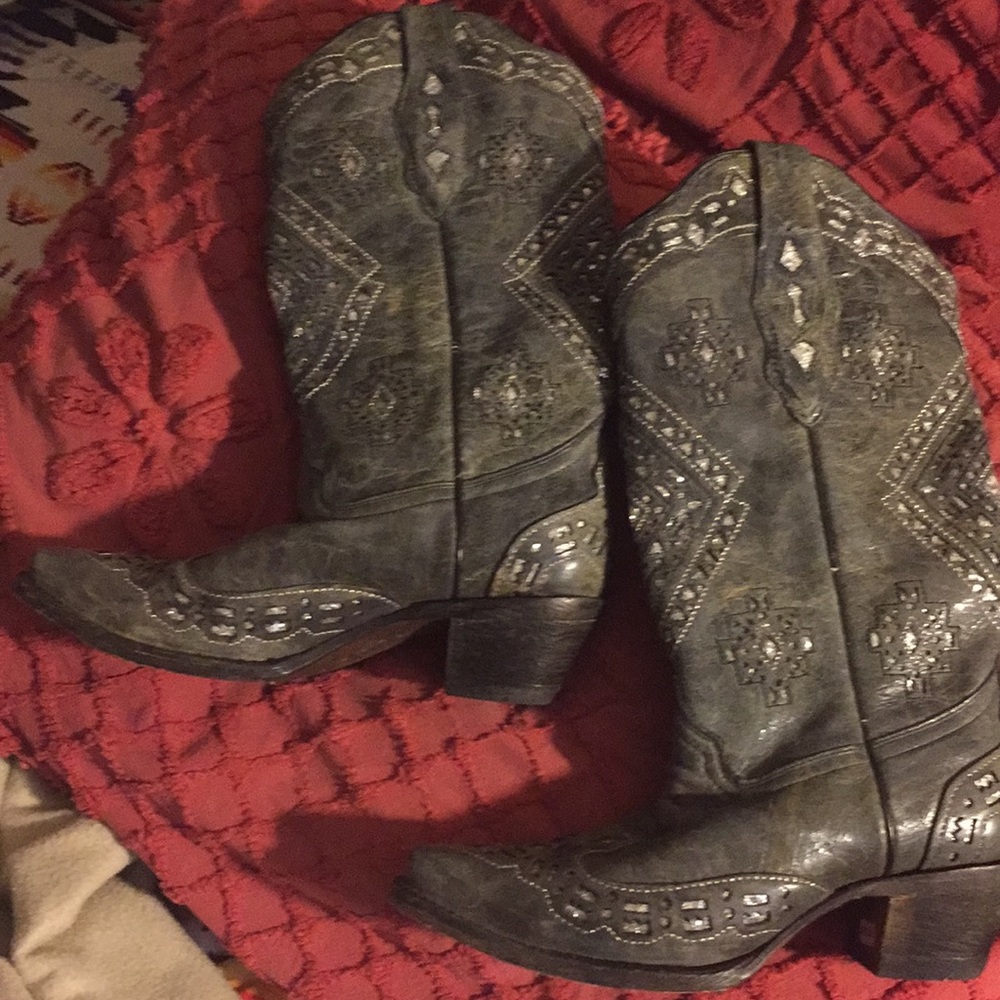 corral gray and silver leather cowboy boots 6 m